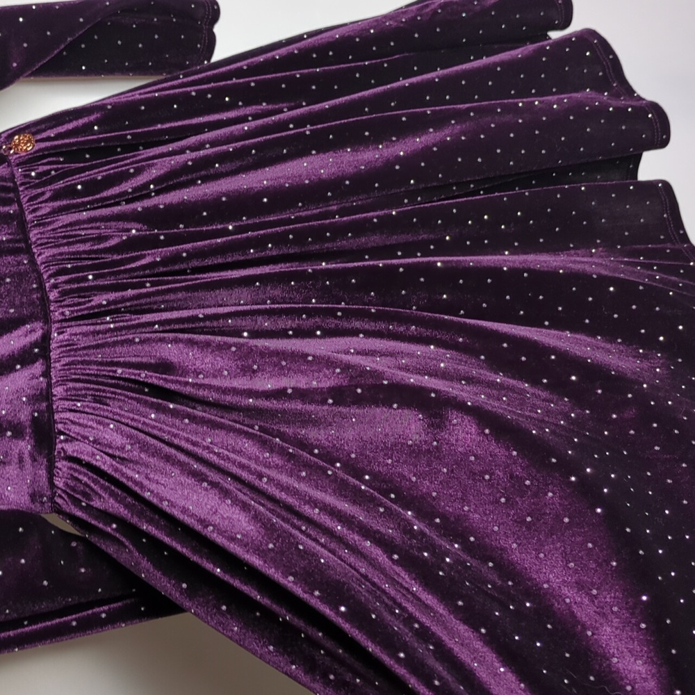 Angel & Rocket Purple Velvet Diamante Studs Puff Sleeve Dress - Size 6 - Picture 11 of 13